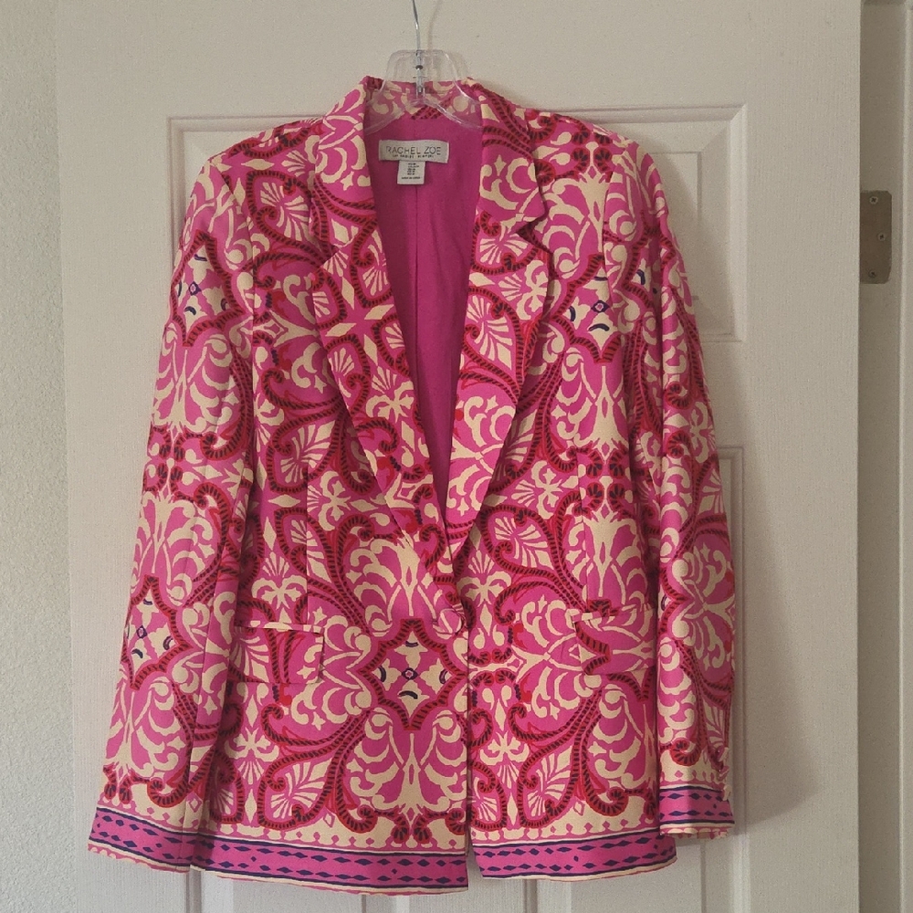 Rachel Zoe Pink Patterned Notch-Lapel Jacket -  Medium